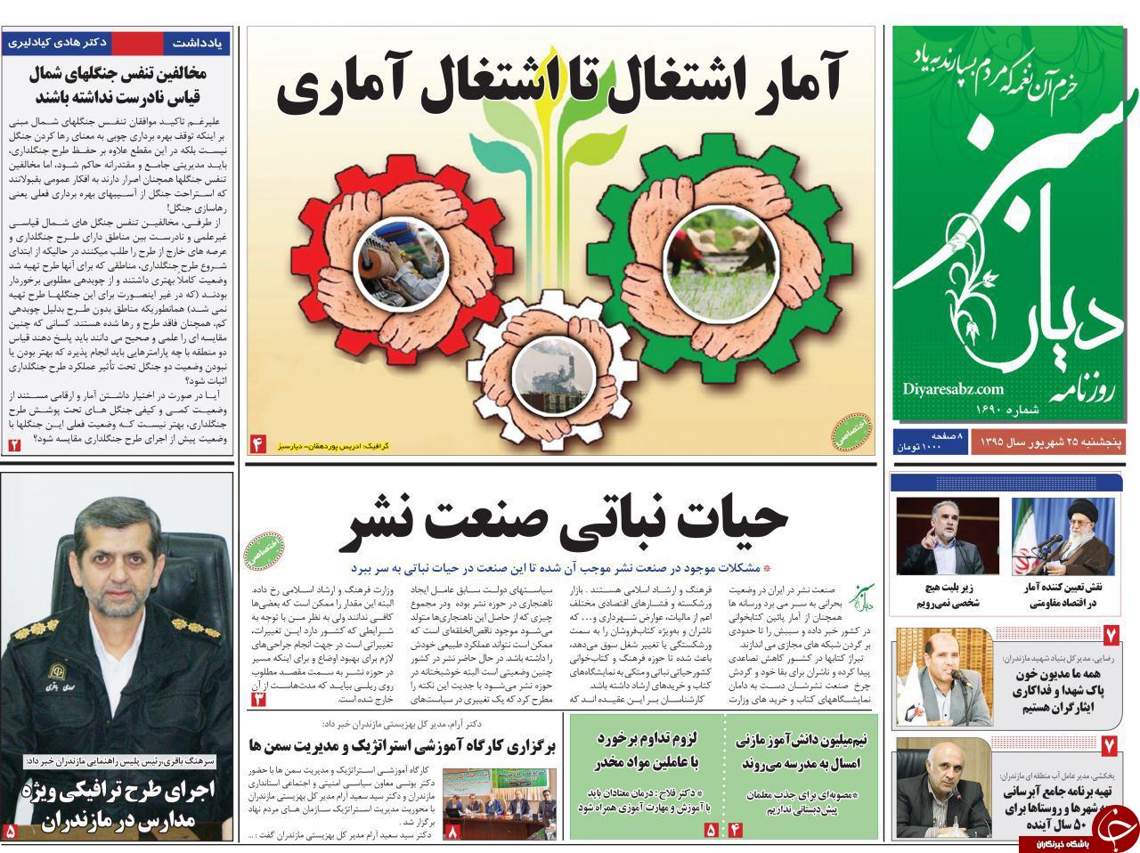 صفحه نخست روزنامه های استان پنج شنبه 25 شهریور ماه