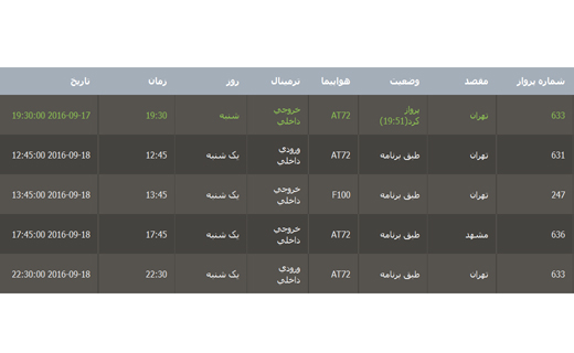 برنامه پرواز فرودگاه بین المللی گرگان یکشنبه 28 شهریور