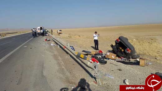 عکس/ نصف شدن پراید در تصادف با گاردریل در اتوبان همدان- ساوه
