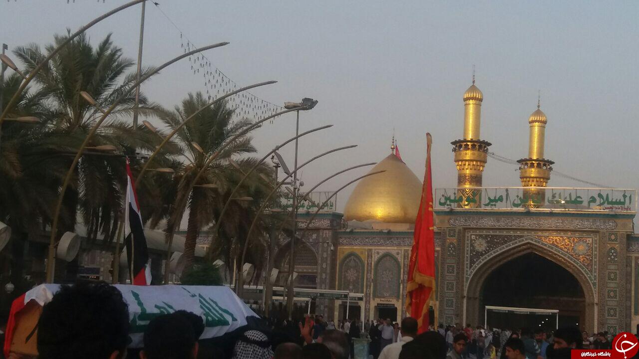 تشییع پیکر شهدای عراقی مدافع حرم در کربلای معلی + تصاویر