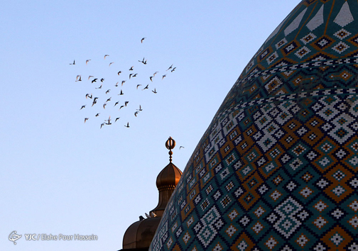 تعویض پرچم گنبد حرم مطهر حضرت سید علاءالدین حسین(ع) + تصاویر
