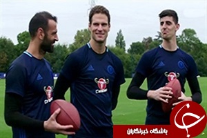 چالش جالب دروازه بانان چلسی با توپ راگبی + فیلم