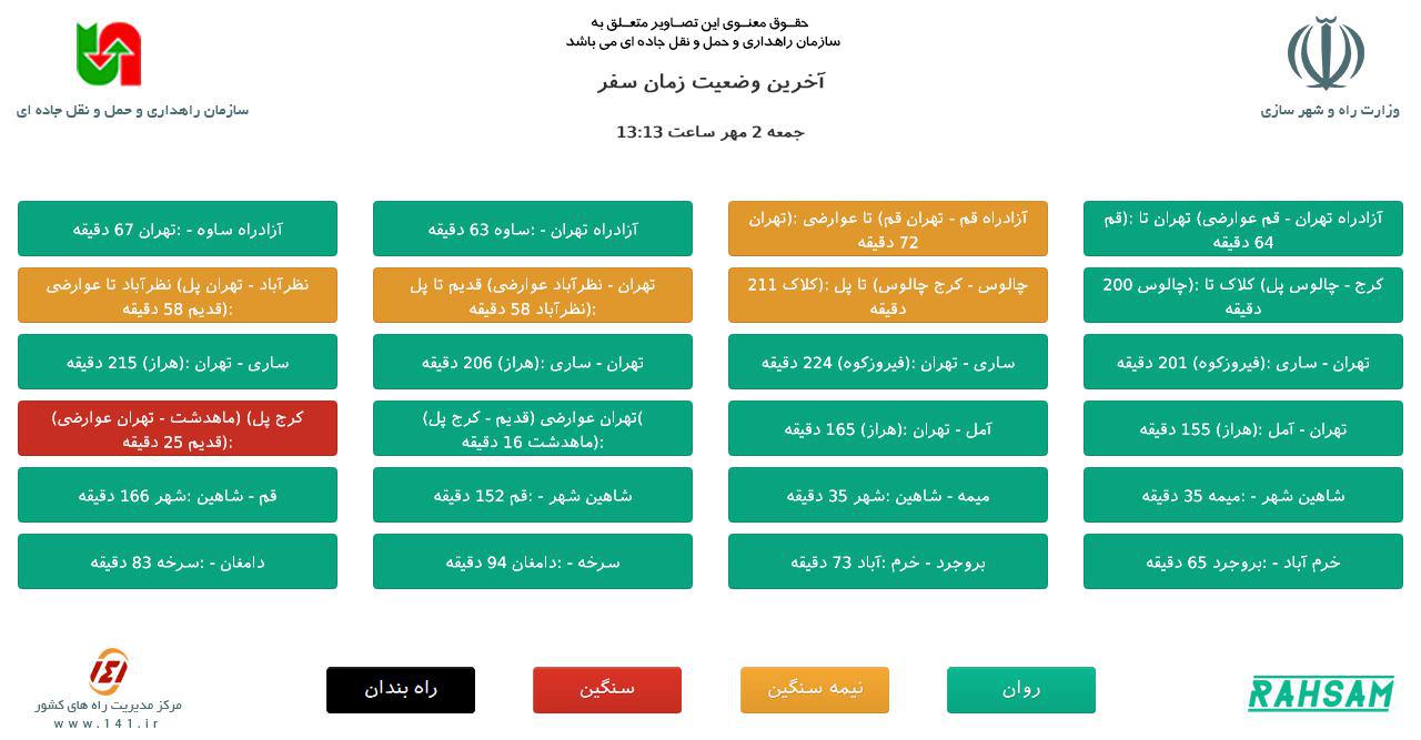 ترافیک نیمه سنگین در محور چالوس-کرج/ بارش باران در اردبیل