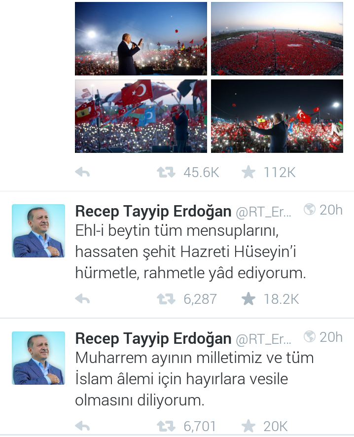 توئیت رجب طیب اردوغان به مناسبت روز عاشورا