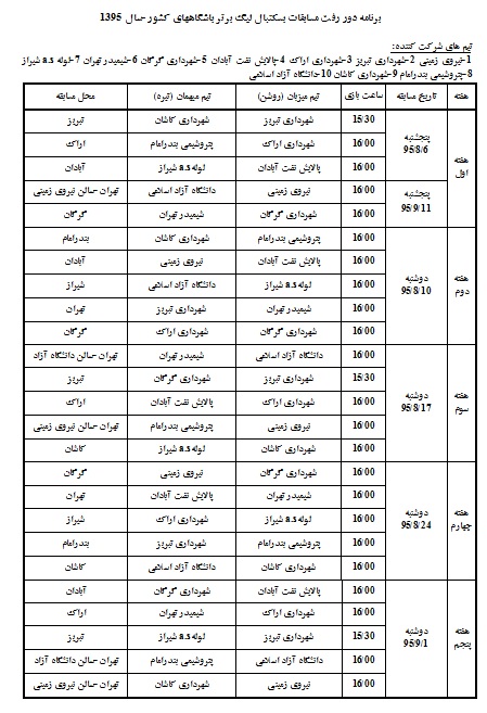 برنامه دور رفت لیگ برتر بسکتبال ویزایش///