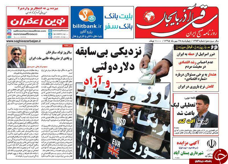 صفحه نخست روزنامه استان&zwnj;آذربایجان شرقی 4شنبه 28مهرماه