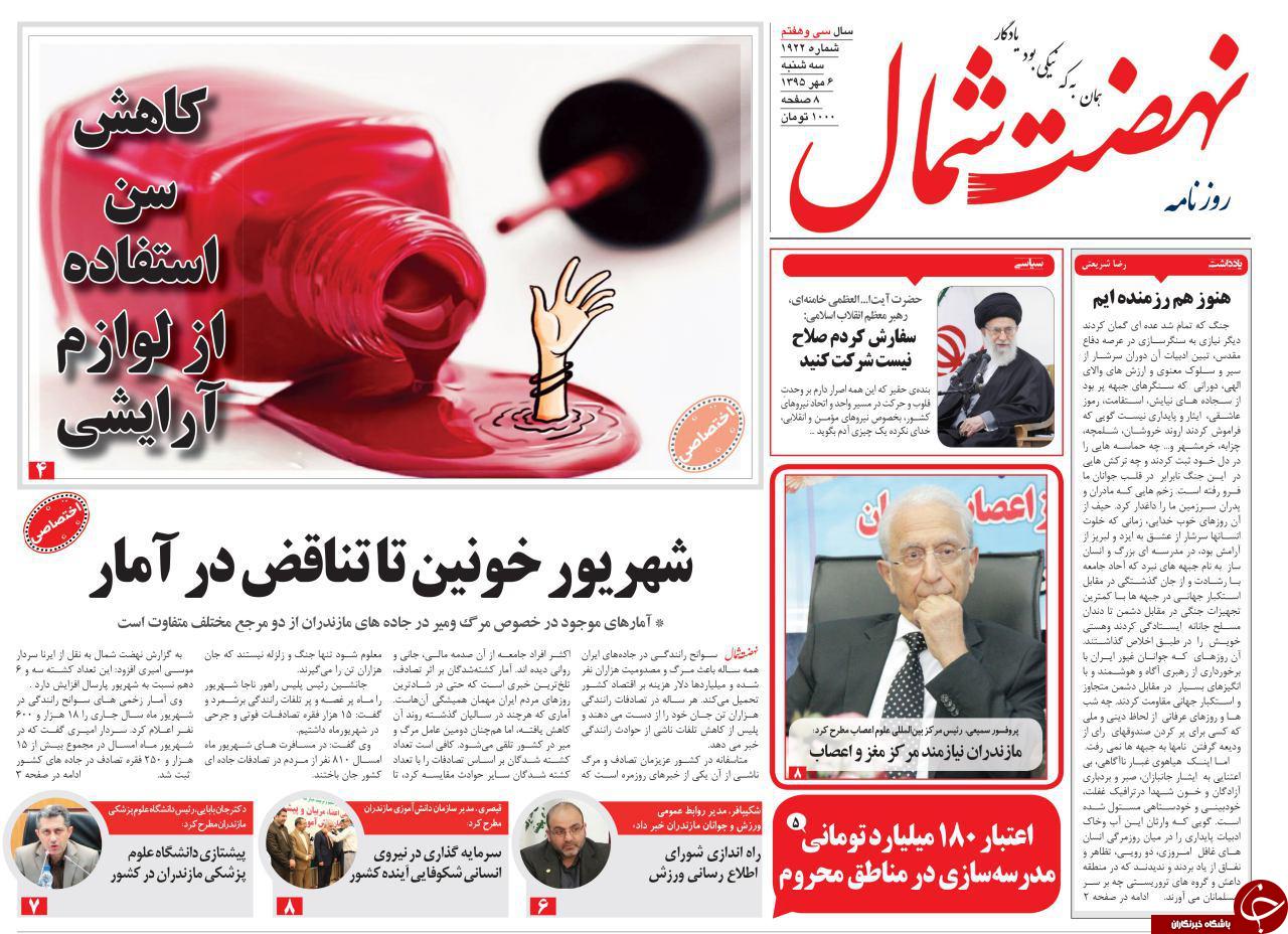 صفحه نخست روزنامه های استان سه شنبه 6 مهرماه