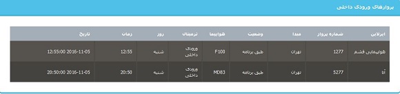جدول برنامه های هواپیمایی آذربایجان غربی در 15 آبان 95
