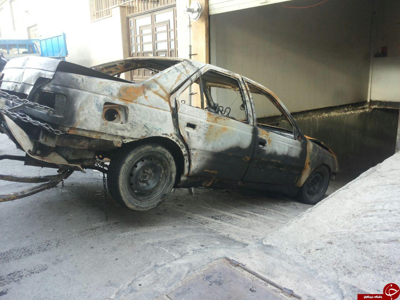 نشت بنزین، پژو 405 را به آتش کشید + تصاویر