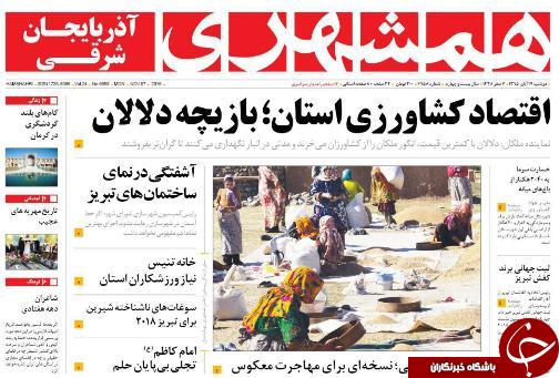 صفحه نخست روزنامه استان&zwnj;آذربایجان شرقی دوشنبه 17آبان ماه