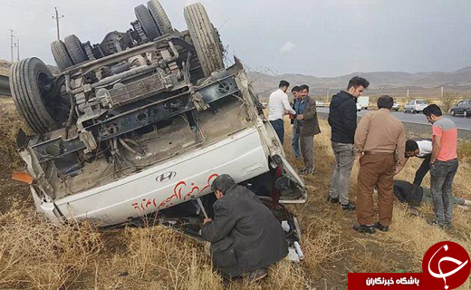 واژگونی مینی بوس کارمندان شرکت نفت بخیر گذشت + تصاویر