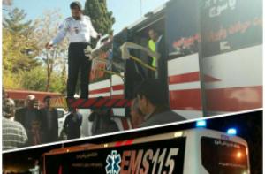 انتقال ١٣مصدوم حادثه ی دلخراش واژگونی اتوبوس به يزد