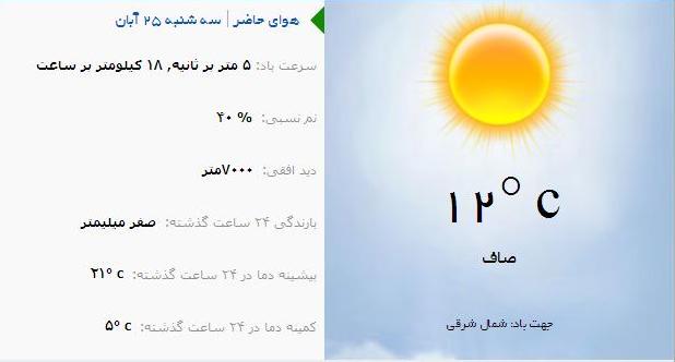 آب و هوا - آذربایجان شرقی 25 آبان ماه  95