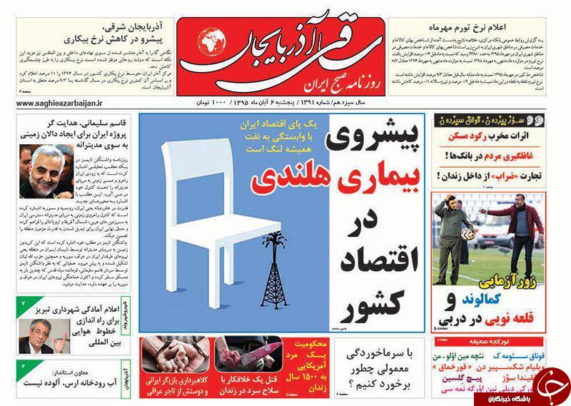 صفحه نخست روزنامه استان&zwnj;آذربایجان شرقی 5 شنبه آبان ماه