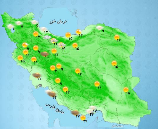 بارش خفیف باران در سواحال دریای خزر + جدول