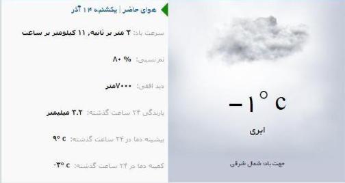 آب و هوا - آذربایجان شرقی 14 آذر ماه  95