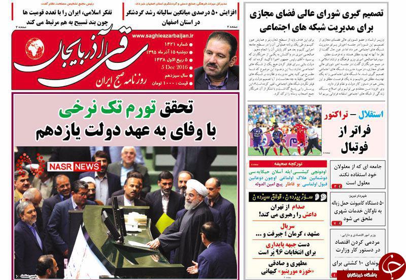 صفحه نخست روزنامه استان&zwnj;آذربایجان شرقی دو شنبه 15 آذر ماه