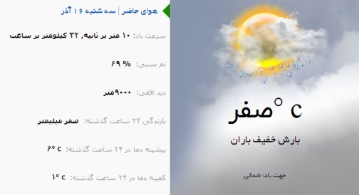آب و هوا - آذربایجان شرقی 16 آذر ماه  95