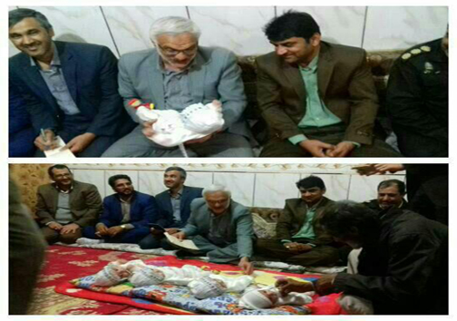 فرماندار وجمعی از مدیران شهرستان زابل با خانواده چهار قلوها+ تصاویر