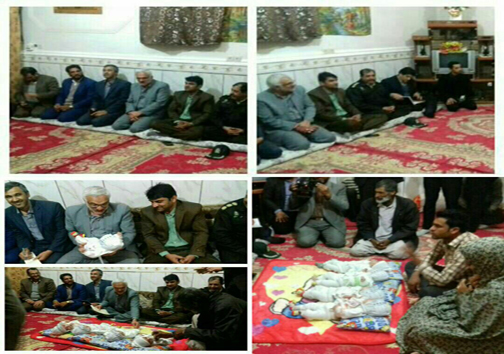 فرماندار وجمعی از مدیران شهرستان زابل با خانواده چهار قلوها+ تصاویر