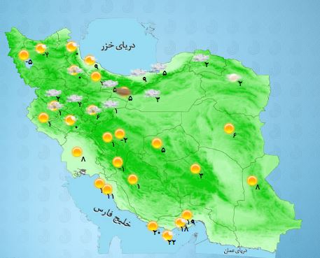 پیش بینی بارش پراکنده برف در برخی استان های کشور+ جدول