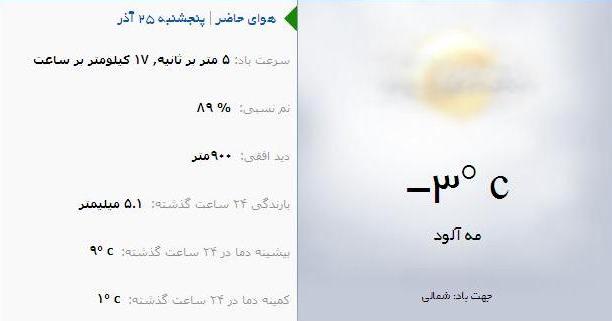 آب و هوا - آذربایجان شرقی 25 آذر ماه  95