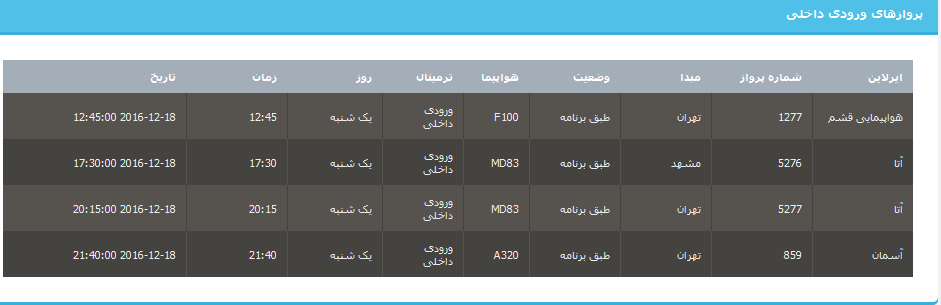 جدول برنامه های هواپیمایی ارومیه در28 آذر