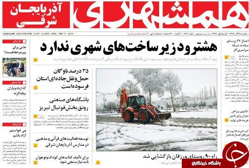 صفحه نخست روزنامه استان&zwnj;آذربایجان شرقی دوشنبه 29 آذر ماه