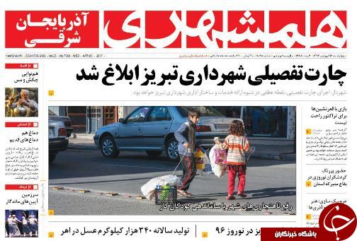 صفحه نخست روزنامه استان&zwnj;آذربایجان شرقی چهارشنبه 16 فروردین ماه