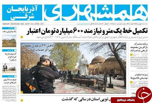 صفحه نخست روزنامه استان&zwnj;آذربایجان شرقی یک شنبه 20 فروردین ماه