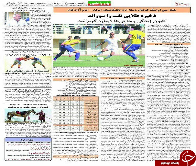 صفحه نخست روزنامه های استان یزد