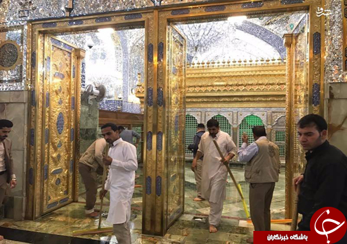 عکس/ غبارروبی حرم مطهر علوی