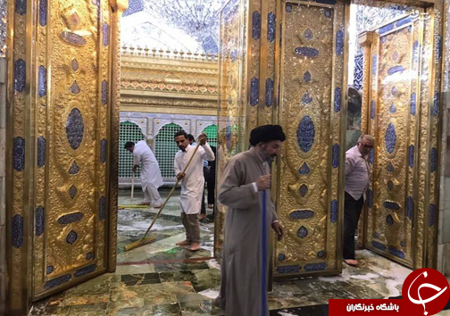 عکس/ غبارروبی حرم مطهر علوی