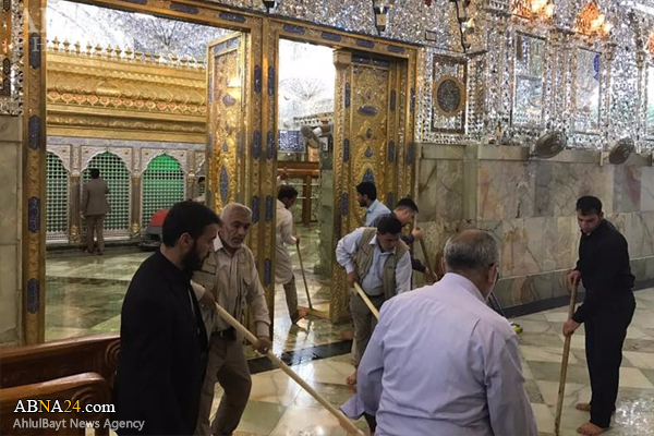 شستشوی گنبد حرم مطهر امام علی(ع) +تصاویر
