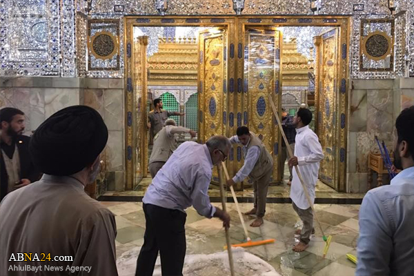 شستشوی گنبد حرم مطهر امام علی(ع) +تصاویر