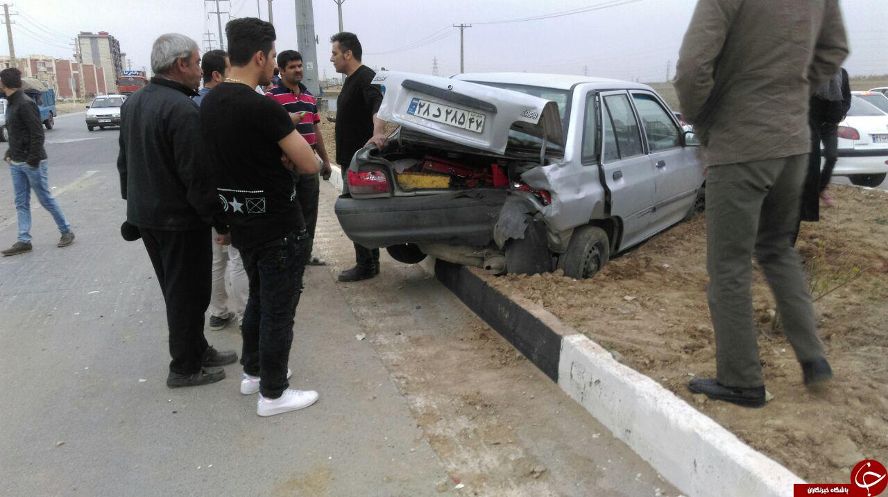 تصادف پژو با دو پراید در کمربندی شمالی اراک +تصویر
