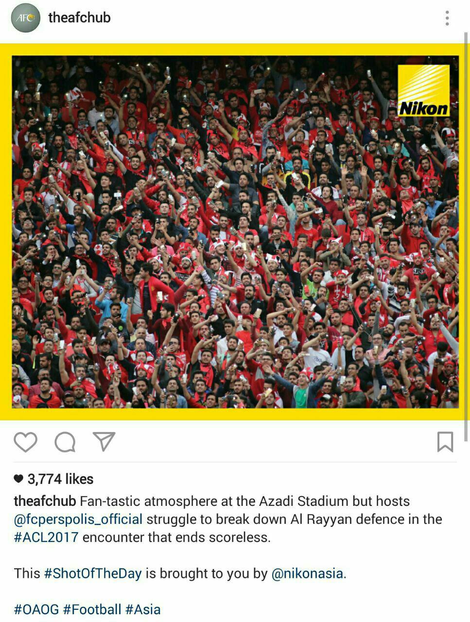 تمجید AFC از جو ورزشگاه آزادی در دیدار پرسپولیس - الریان