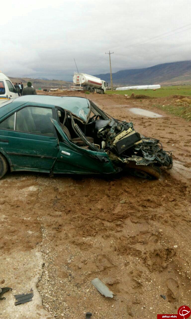 تصادف شاخ به شاخ پژو با کامیون حمل سوخت + تصاویر