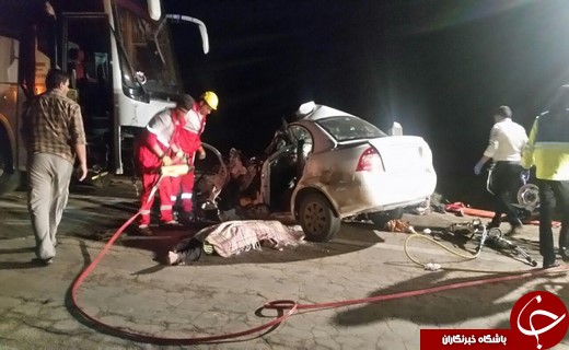 برخورد اتوبوس و تیبا 4 نفر را به کام مرگ برد+تصاویر