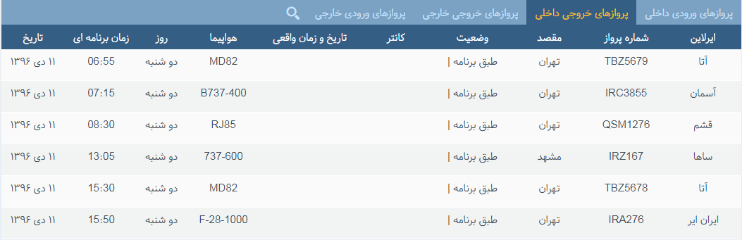 پرواز&zwnj;های دوشنبه ۱۱ دی ماه از فرودگاه بین المللی ارومیه