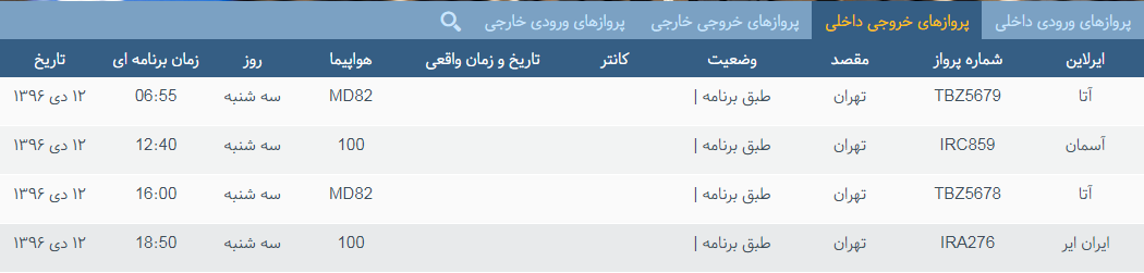 پرواز&zwnj;های سه شنبه ۱۲ دی ماه از فرودگاه بین المللی ارومیه