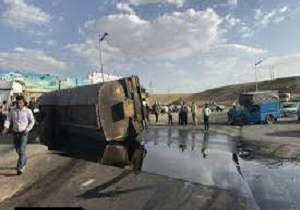 واژگونی تانکرحامل موادسوختی در مسیرسنندج - مریوان