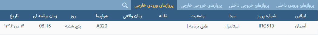 پرواز&zwnj;های پنج شنبه ۱۴ دی ماه از فرودگاه بین المللی ارومیه