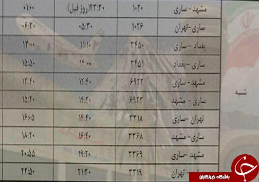 پرواز&zwnj;های شنبه ۱۶ دی از فرودگاه&zwnj; های مازندران