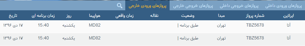 پرواز&zwnj;های یکشنبه ۱۷ دی ماه از فرودگاه بین المللی ارومیه