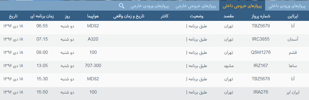 پرواز&zwnj;های دوشنبه ۱۸ دی ماه از فرودگاه بین المللی ارومیه