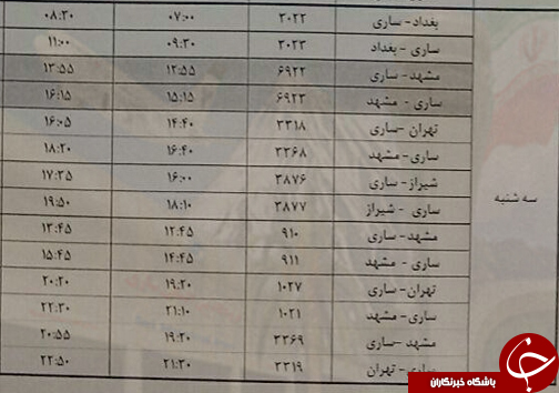 پرواز&zwnj;های سه شنبه ۱۹ دی از فرودگاه&zwnj;های مازندران