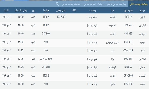پرواز&zwnj;های فرودگاه&zwnj; بندرعباس 2 دی 96