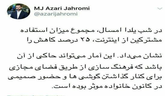کاهش ۲۵ درصدی استفاده از اینترنت در بلندترین شب سال/ یلدای بی&zwnj;اینترنت، گامی برای خاطره&zwnj;سازی&zwnj;های صمیمانه