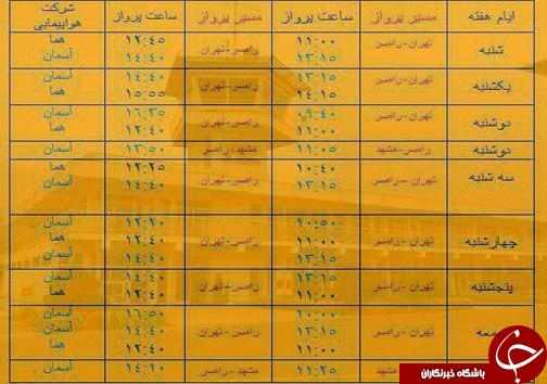 پرواز&zwnj;های چهارشنبه ۲۰ دی ماه از فرودگاه&zwnj; های مازندران